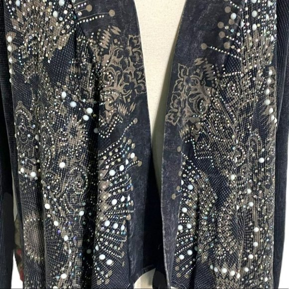 COPY - Vocal USA L distressed beaded black open draped cardigan with sheer arts… - Picture 8 of 8